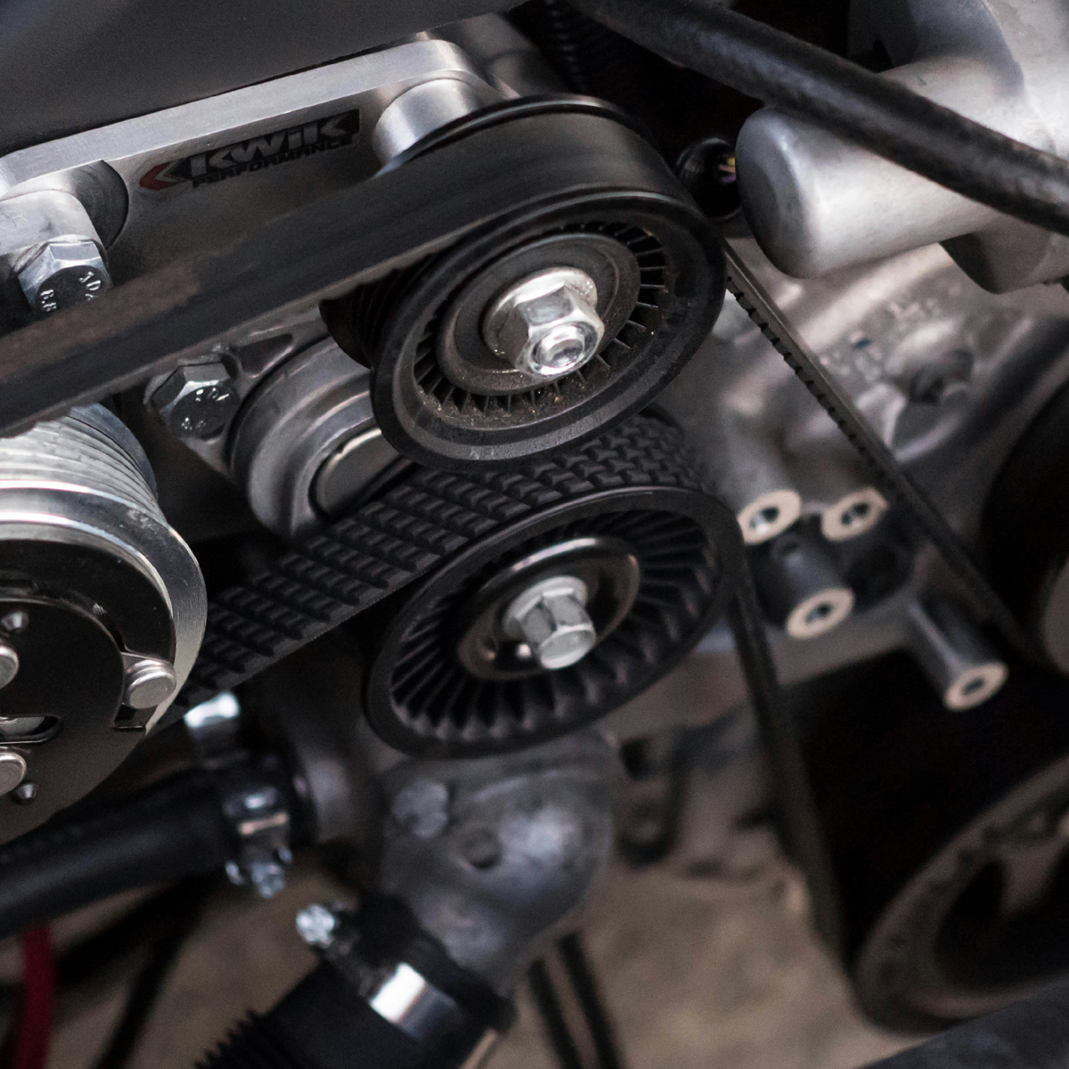 black and red car engine bay